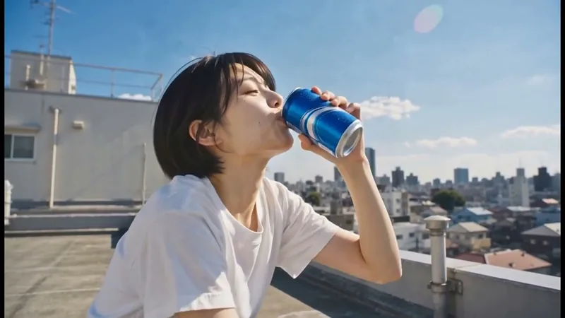 AIで素材を作り自分で動画編集した架空の飲料のCMのサムネイル